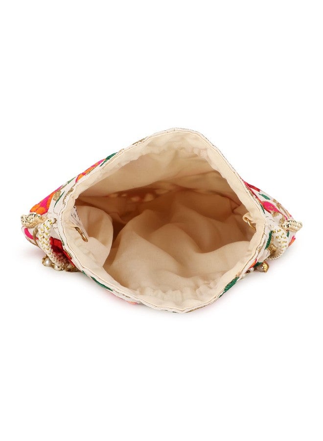 Anekaant Dangle Cream & Multi Floral Embroidered Faux Silk Potlis Combo (Pack of 2) ADCL1126AS2 - Image 5